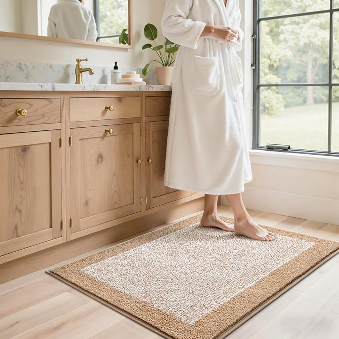 48x32 Large Bathroom Rugs Washable Non Slip, Beige Bath Mat for Bathroom Floor Tub, Soft Absorbent Quick Dry Mats for Shower, Bathtub,Home Decor