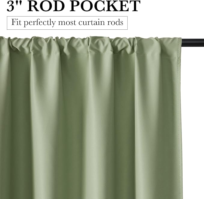 RYB HOME 100% Blackout Short Curtains for Small Window, Thermal Insulated Total Room Darkening Noise Reducing Curtains for Kitchen Bathroom Basement, 42 inches Wide by 48 inches Long, Sage Green