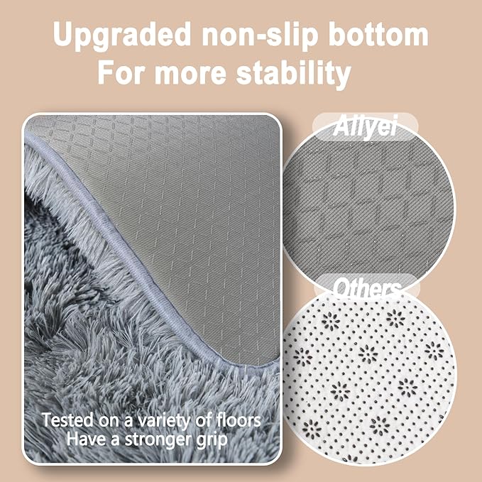 Soft Runner Rugs for Bedroom Hallways, 2x3 Grey Fluffy Shag Throw Area Rug Non Slip for Bedside Dorm, Long Shaggy Furry Carpet for Nursery Living Room