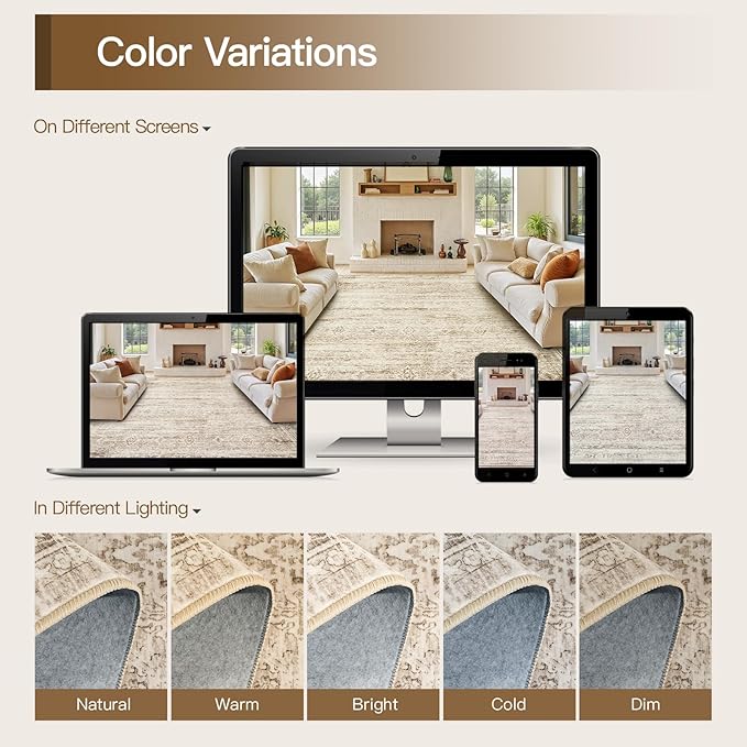 Lofus 4x6 Area Rug for Entryway, Beige Non Slip Area Rugs for Kitchen, Washablee Soft Rugs for Bedroom, Living Room, Tool Room Nursery Kids Room Decor