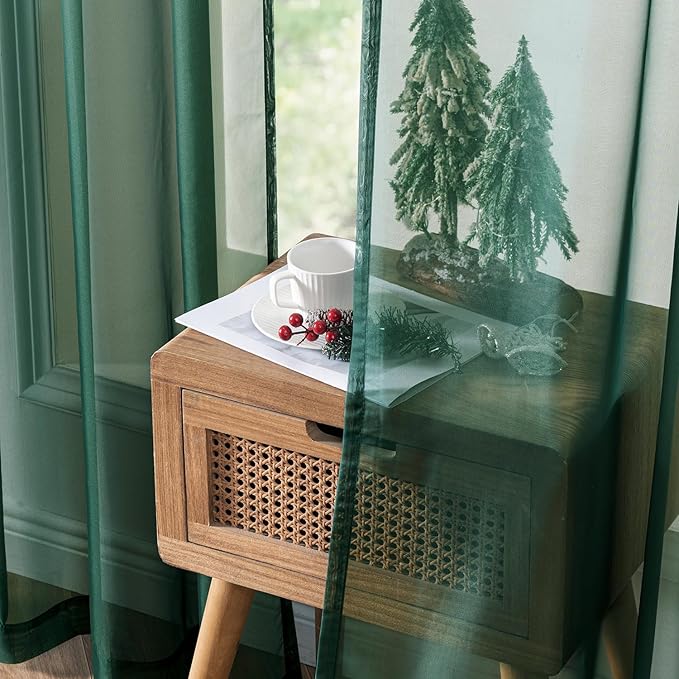 MIULEE 2 Panels Christmas Solid Color Sheer Window Curtains Elegant Window Voile Panels/Drapes/Treatment for Bedroom Living Room (54X90 Inches Hunter Green)