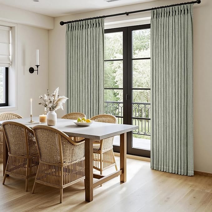 MIULEE Pinch Pleated Thick Linen Curtains 102 Inches Long 2 Panels for Living Room Bedroom, Memory Trained Drapes Pleat Back Tab Light Filtering Boho Sage Green Window Curtains with Hooks
