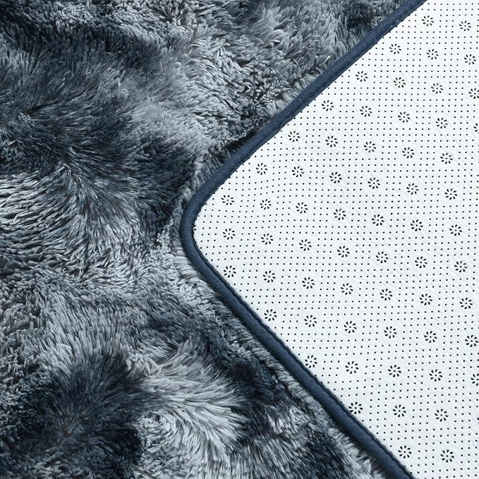 Deerhoo Large Shag Area Rugs 9 x 12, Tie-Dyed Plush Fuzzy Rugs for Living Room, Ultra Soft Fluffy Furry Rug for Bedroom, Indoor Carpet Nursery Rugs for Kids Room Home Decor, Blue and Grey