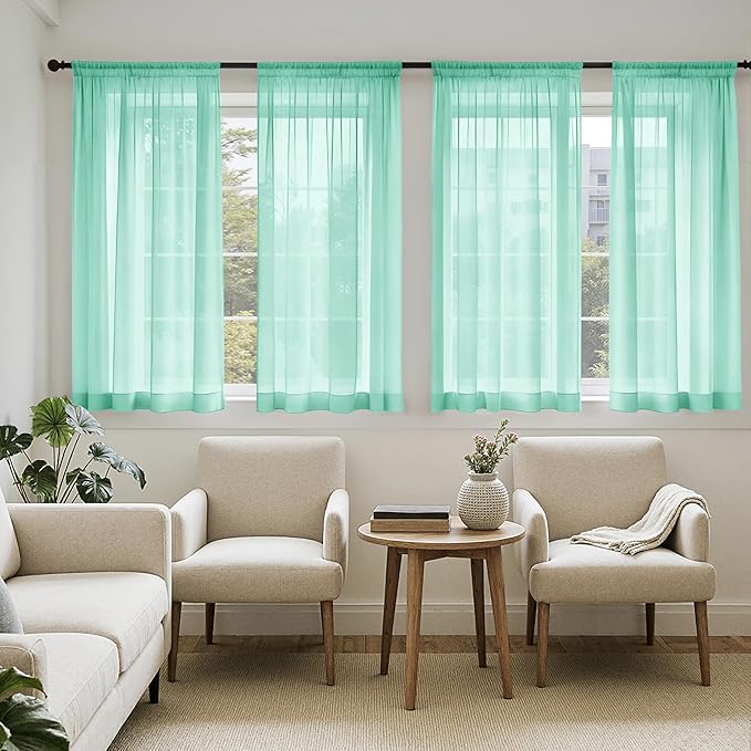 MIULEE Aqua Sheer Curtains 63 Inches Long, 4 Panels Set, Light Filtering Rod Pocket Voile Drapes for Living Room and Bedroom, Airy Soft Fabric Window Treatments, 42 x 63 Inches