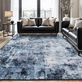 Rugflix 6x9 Area Rugs for Living Room, Washable Large Rug Stain-Resistant Low Pile, Modern Dark Carpet for Dining Room Home Office Kid Room Nursery Bedroom, Navy Blue/Black