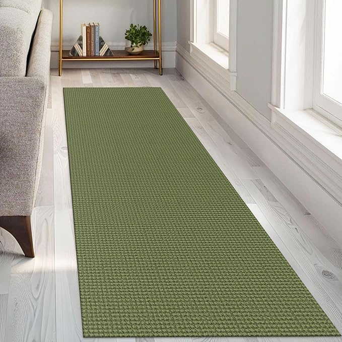 KOZYFLY Runners for Hallways 3x8 ft Washable Kitchen Runner Non Slip Rubber Backed Hall Runners Cotton Entryway Runner Rugs Floor Carpet for Indoor Backdoor Bedroom Kitchen, Bright Green/Earthy Green