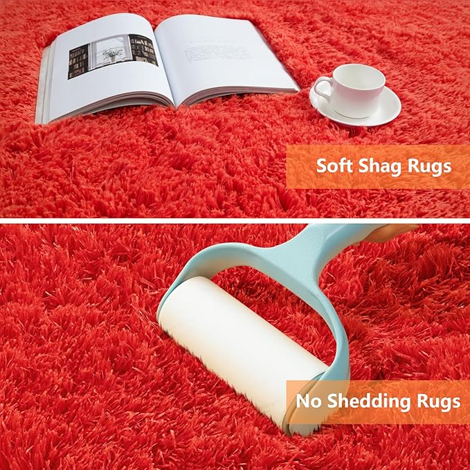 Red Shag Area Rugs for Bedroom Living Room,Ultra Soft Fluffy Christmas Area Rugs 9x12 for Dorm,Indoor Carpet Nursery Rugs for Kids Girls Room Home Decor (Red, 9X12 Feet)