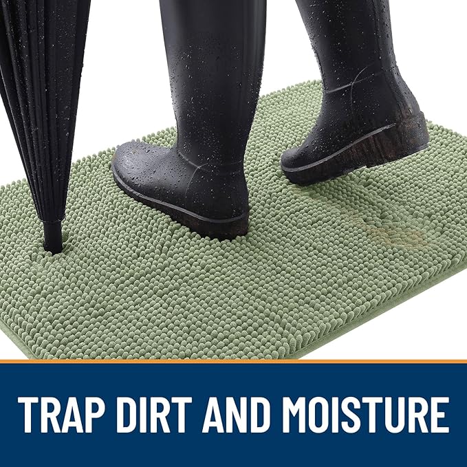 OLANLY Dog Door Mat for Muddy Paws 47x20, Absorbs Moisture and Dirt, Absorbent Non-Slip Washable Doormat, Quick Dry Chenille Mud Mat for Dogs, Entry Indoor Entryway Carpet for Inside Floor, Sage Green