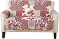 Great Bay Home Reversible Patchwork Loveseat Cover - Washable Slipcover Furniture Protector with Elastic Straps - Perfect for Kids & Pets - Box-Stitched Detail (Burgundy)