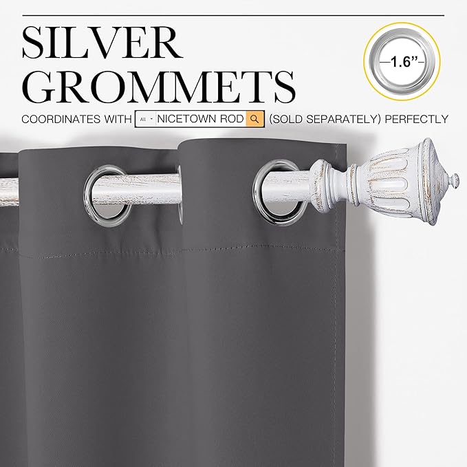 NICETOWN Bedroom Curtains Blackout Drapery Panels, Three Pass Microfiber Thermal Insulated Solid Ring Top Blackout Window Curtains/Drapes (Two Panels, 42 x 48 inches, Gray)