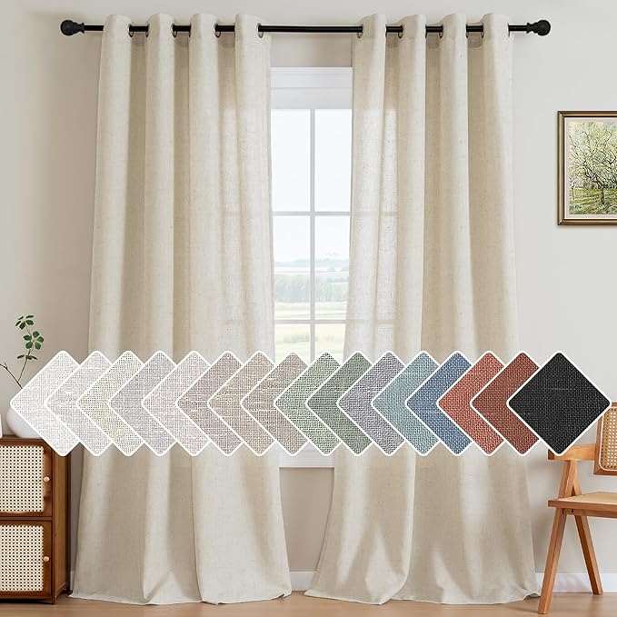 H.VERSAILTEX Living Room Linen Curtains Home Decorative Nickel Grommet Semi Sheer Curtains Privacy Added Energy Saving Light Filtering Window Treatments Draperies for Bedroom, Ivory, 52x108, 2 Panels