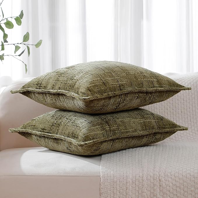 HPUK Fall Chenille Soft Throw Pillow Covers 18x18 Set of 2, Accent Cushion Covers for Living Room, Bedroom, Decorative Solid Color Pillow Covers for Couch, Sofa, Chair, Dusty Green