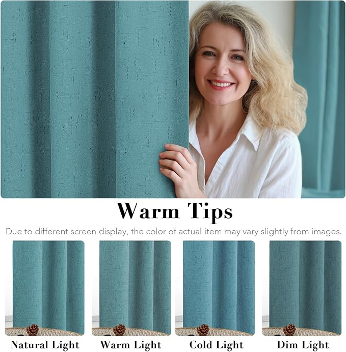 H.VERSAILTEX Linen Blackout Curtains Durable Thick Textured Linen Look 100% Blackout Patio Door Curtain Anti Rust Grommet Extra Wide Sliding Door Curtain Panel, W100 x L108 inch - Teal