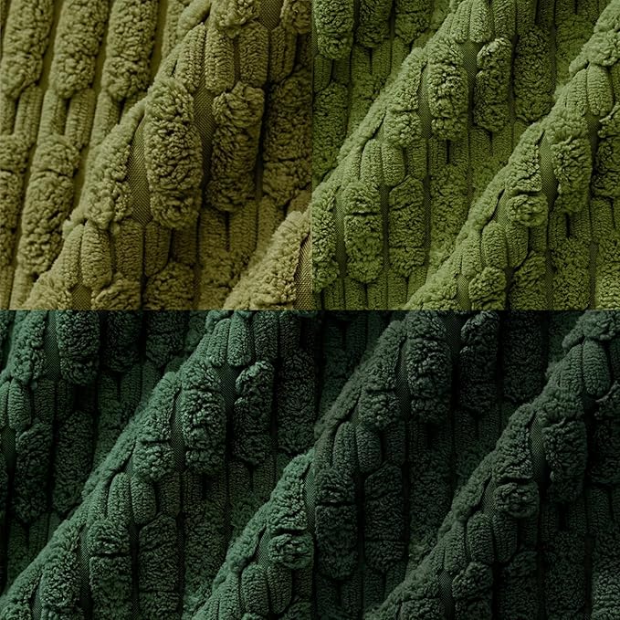 Fancy Homi Set of 4 Green Boho Winter Decorative Throw Pillow Covers 26x26 Inch for Couch Bed Sofa, Aesthetic Modern Bohemian Room Decor, Fuzzy Fluffy Cozy Corduroy Textured Cushion Case 66x66cm