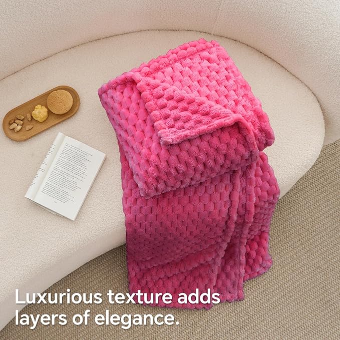 BEDELITE Fleece Twin Blankets for Couch & Bed - 3D Jacquard Decorative Hot Pink Blanket, Super Soft and Cozy Warm Fuzzy Blanket All Seasons Suitable, 60x80Inches