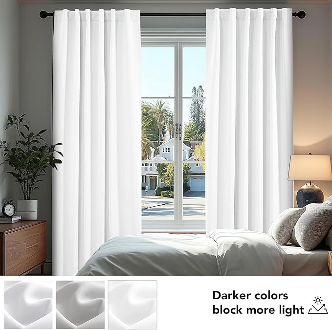 Deconovo Room Darkening Curtains, Thermal Insulated Noise-Reducing Window Panels for Bedroom, Living Room and Home Office, 2 Panels, Pure White, 42W x 45L Inch