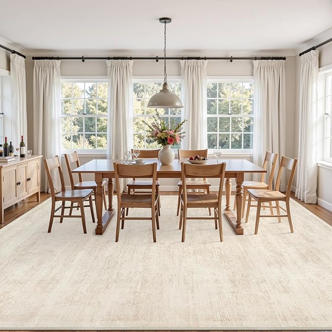 6x9 Area Rugs for Living Room: Vintage Boho Neutral Washable Rug Indoor Soft Large Area Rug Carpet for Bedroom Nursery Farmhouse Dining Room Office Floor Non-Slip Low Pile Under Table Rug Retro Beige