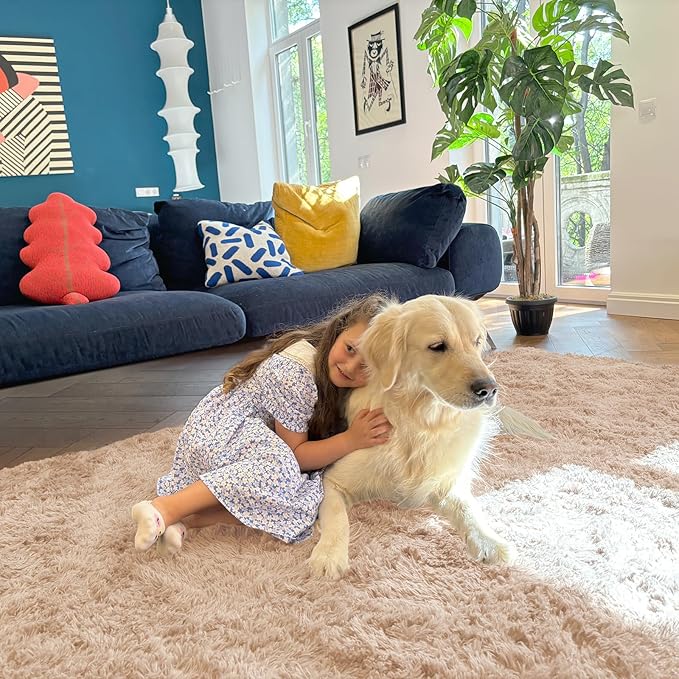 OLANLY 2x11 Machine Washable Runner Rugs for Hallway, Soft Fluffy Shaggy Bedside Rugs for Bedroom, Living Room, Indoor Floor Carpet for Kids Girls and Boys, Nursery Rooms, Home Decor Aesthetic, Beige