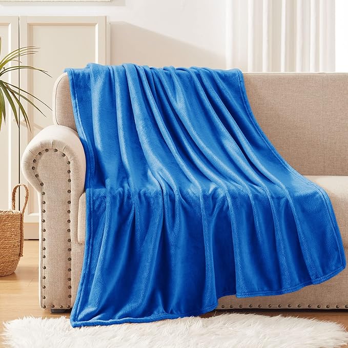 Exclusivo Mezcla Fleece Cobalt Blue Throw Blanket for Couch, Sofa, Super Soft and Warm Blankets, All Season, Cozy, Plush, Lightweight, 50x60 Inches