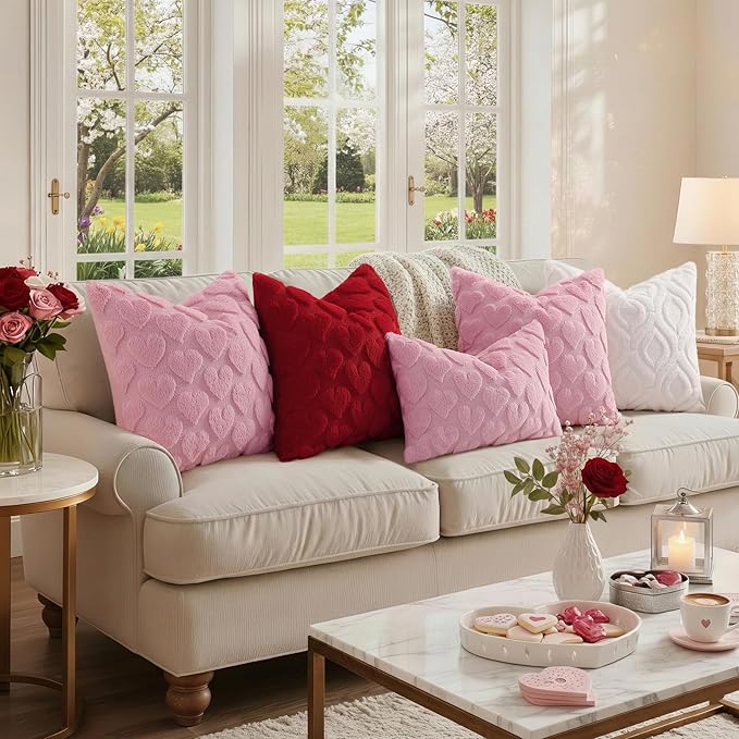 decorUhome Throw Pillow Covers 16x16 Inch Set of 2, Soft Plush Faux Wool Cream White Solid Couch Pillow Covers, Accent Farmhouse Neutral Square Pillow Cases for Sofa Bed Living Room