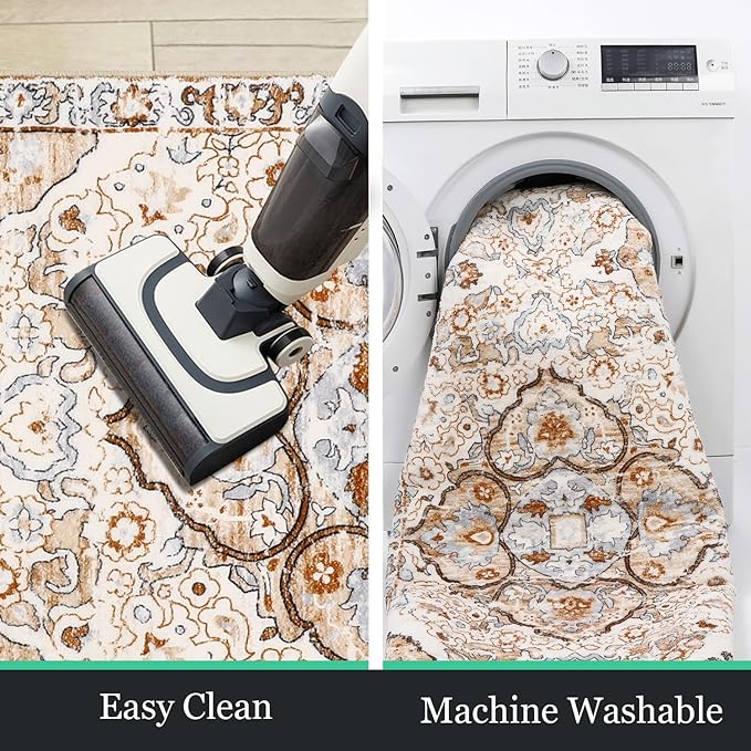 HEBE Hallway Runner Rug 2'x6' Washable Vintage Distressed Area Rugs Non Slip Laundry Rug Runner Boho Floor Carpet Runners for Hallways Entryway Laundry Room Kitchen Bathroom
