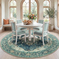 Area Rugs 7ft Washable Non-Slip, Floral Vintage Distress Print Pattern Medallion Carpet for Living Room Bedroom Dining Room, Dark Blue Vintage