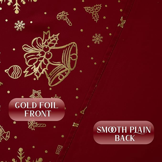 NICETOWN 2 Panels Christmas Red Curtains 52 x 84 Inch, Gold Foil Printed Rod Pocket Drapes, Xmas Theme Window Treatment for Holiday Home Decor, Set of 2 Christmas Style Curtain Panels