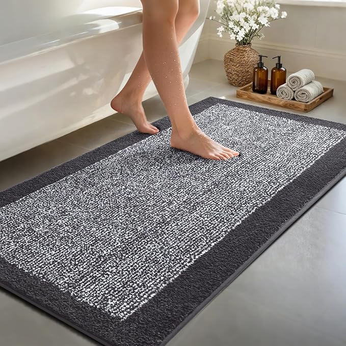 60x24 Long Bathroom Rugs Washable Non Slip, Dark Grey Bath Mat for Bathroom Floor Tub, Soft Absorbent Quick Dry Mats for Shower, Bathtub,Home Decor