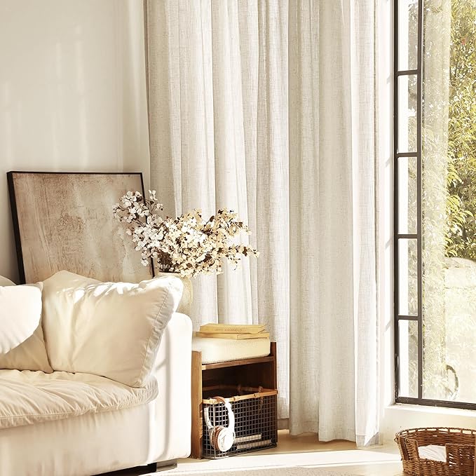 Faux Linen Beige Curtains 94 inches Long for Living Room Rustic Farmhouse Linen Drapes Semi Sheer Burlap Textured Canvas Cloth Curtain Panels Set of 2 Kahki Tan Colored
