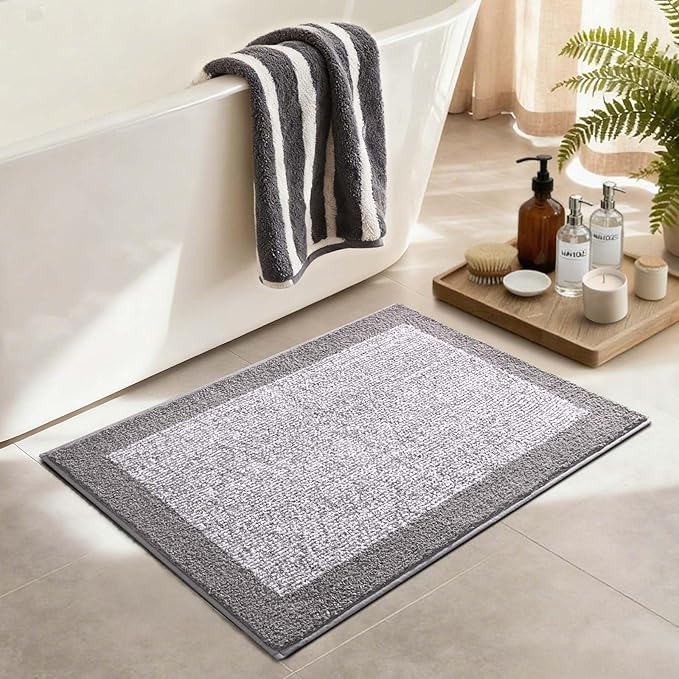 Bathroom Rugs 30x20 Non Slip Washable, Light Grey Bath Mat for Bathroom Floor Tub, Soft Absorbent Quick Dry Mats for Shower, Bathtub,Home Decor