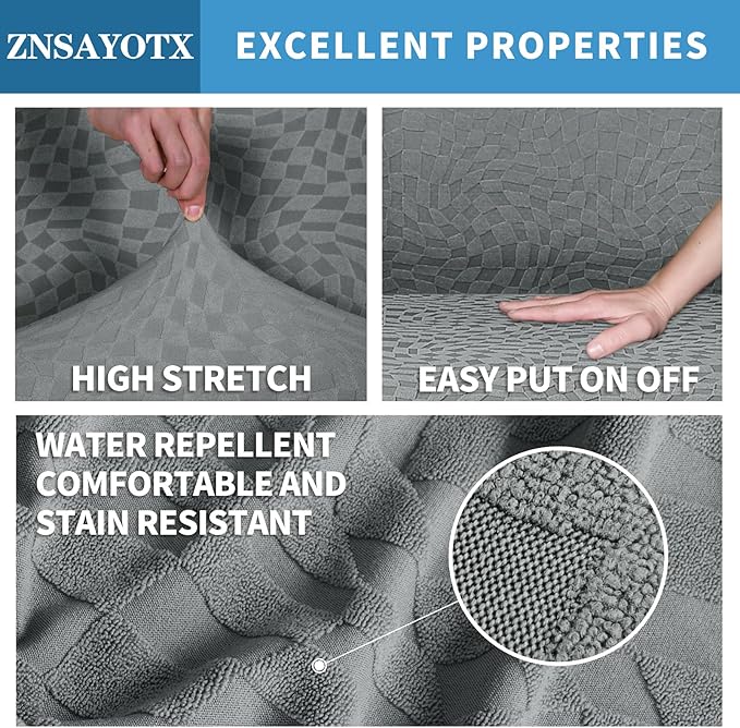 ZNSAYOTX Stretch Cushion Covers for Sofa, Individual Sofa Seat Covers Removable with Elastic Band & Ties, Sectional Couch Cushion Cover Replacement Soft Cozy Washable (3Pc, Light Gray)