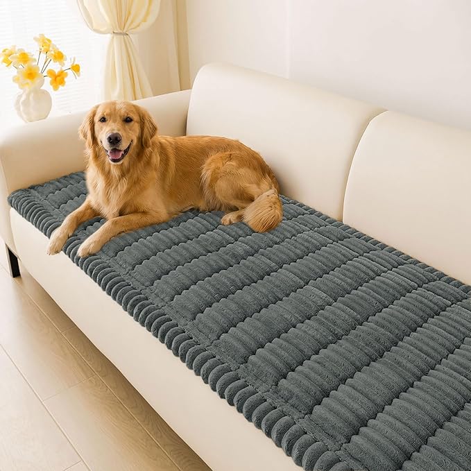 hyha Couch Covers for Dogs Washable, Non Slip Plush Dog Sofa Protectors, Fuzzy Pet Couch Covers for 3 Cushion Sofa Pet Friendly (Dark Grey, 27.6" x 59")