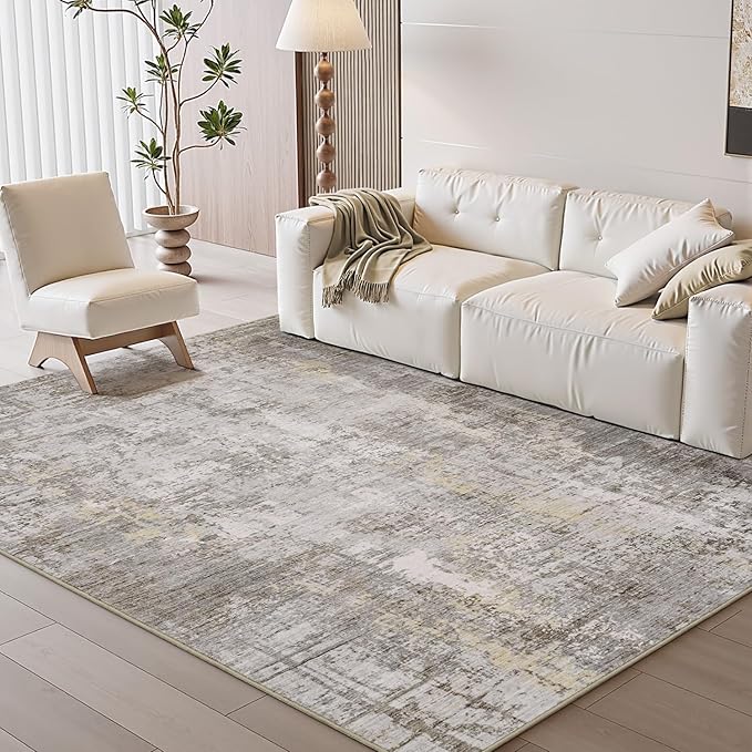 4 x 6 Area Rugs for Living Room, Machine Washable Non Slip Rug Ultra Soft Low Pile Indoor Carpet Modern Abstract Rugs for Bedroom Office Room Dining Room Beside, Beige