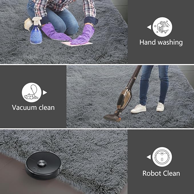 Shag Area Rugs for Bedroom Living Room,8X10 Ultra Soft Fluffy Area Rugs for Dorm, Indoor Carpet Nursery Rugs for Kids Girls Room Home Decor,Dark Grey