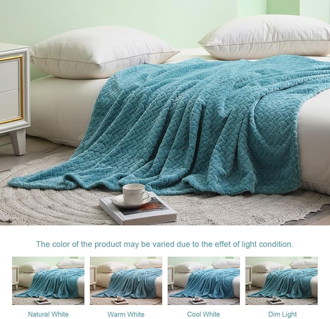 Exclusivo Mezcla Fleece Throw Blanket for Couch and Bed, 50x70 Inches Soft Cozy Jacquard Flannel Blankets, Lightweight Fuzzy Plush Warm Throws for Women, Slate Blue