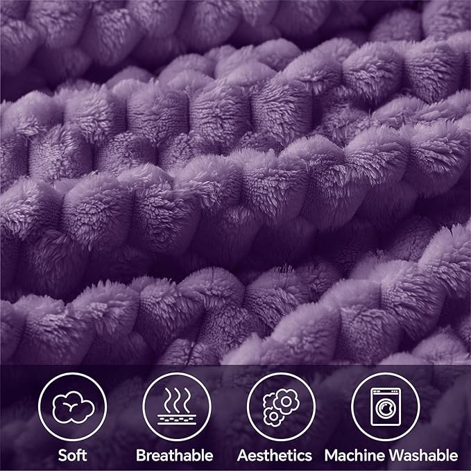 BEDELITE Fleece Blanket Twin Size for Bed Couch, 3D Jacquard Decorative Purple Throw, Soft and Cozy Warm Plush Fuzzy Blanket All Seasons Suitable, 60x80Inches