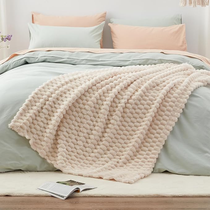 EXQ Home Fleece Throw Blanket for Couch and Bed, 3D Imitation Large Turtle Shell Jacquard Decorative Blankets, Plush Lightweight Fuzzy Flannel Blanket Suitable for All Seasons (50"×60",Beige)