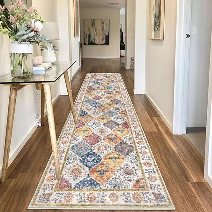 HEBE Hallway Runner Rug 2'8''x12' Washable Vintage Distressed Area Rugs Non Slip Laundry Rug Runner Boho Floor Carpet Runners for Hallways Entryway Laundry Room Kitchen Bathroom