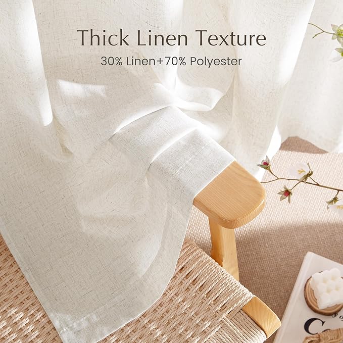 NICETOWN Linen Curtains 84 inches Long, Grommet Thick Flax Linen Privacy Assured with Light Filtering Window Treatments for Bedroom/Living Room, Vannila, W55 x L84, 2 Panels