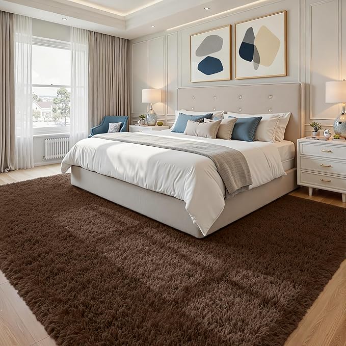 8x10 Area Rugs for Living Room Rug: Soft Fluffy Shag Brown Rugs for Bedroom, Non-Slip Large Fuzzy Plush Rug Indoor Floor Carpet for Nursery Kids Boys Girls Room, Dorms, Playroom, Modern Home Decor