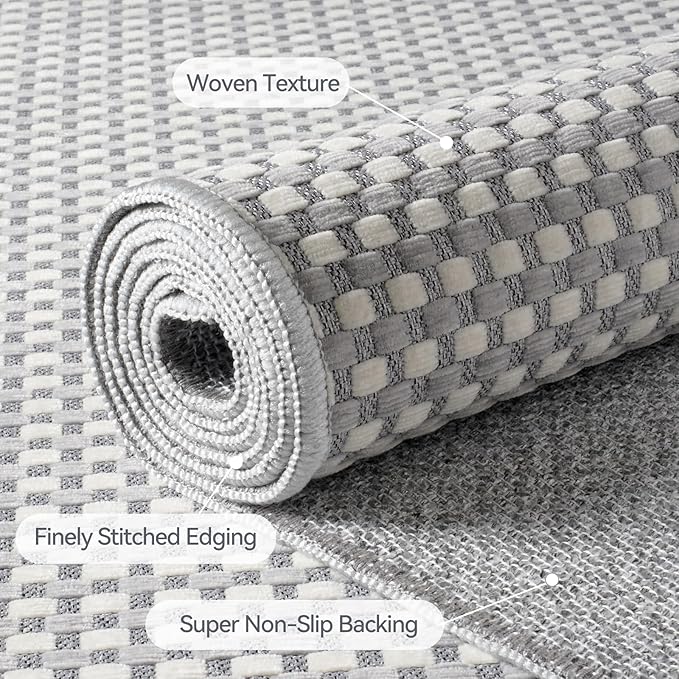 YDKGL Boho Washable Area Rugs 5x7 ft, Non Slip Area Rug for Living Room, Braided Office Rugs Bedroom Rug Woven Washable Indoor Floor Carpets for Office Dining Bedroom Living Room, Easy to Clean, Gray