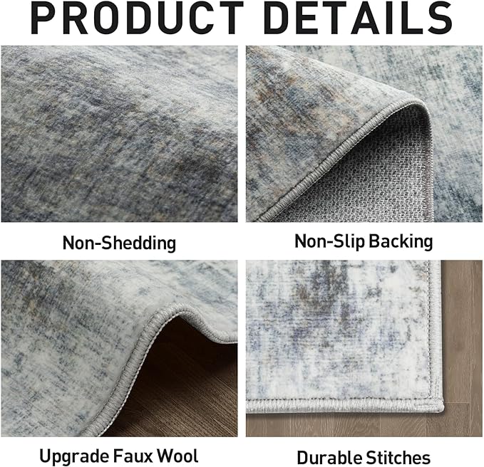 5x7 Area Rugs Washable Rug: Modern Abstract Living Room Rug Soft Anti-Skid Thin Carpet Indoor Floor Non-Shedding Carpets for Bedroom Dining Room Farmhouse Nursery Home Office - Blue Multi