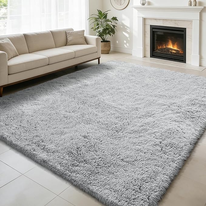 6x9 Fluffy Area Rug for Living Room,Shag Area Rugs for Bedroom,Grey Soft Fuzzy Rug Non-Shedding Indoor Plush Carpet for Kids Bedroom Nursery Dorm Home Decor