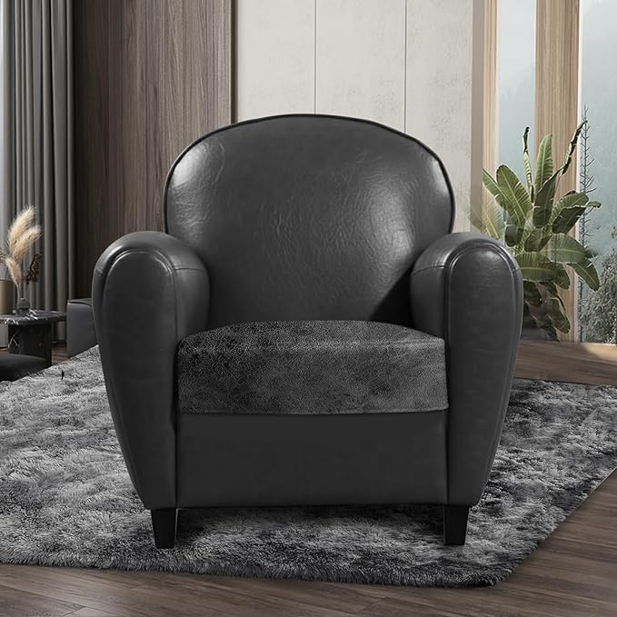 Leather Look Couch Cushion Covers Sofa Seat Slipcovers Sets Couches Furniture Protector for Sectional Armchair Loveseat Pets Kids Stretch Spandex Fabric (1 Cushion Armchair, Dark Grey)