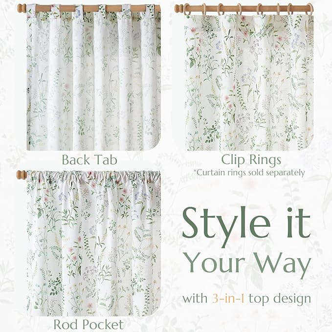jinchan Floral Linen Blend Curtains for Living Room 84 Inch Length French Country Farmhouse Printed Curtains Sage Green on White Rod Pocket Back Tab Light Filtering Window Drapes 2 Panels