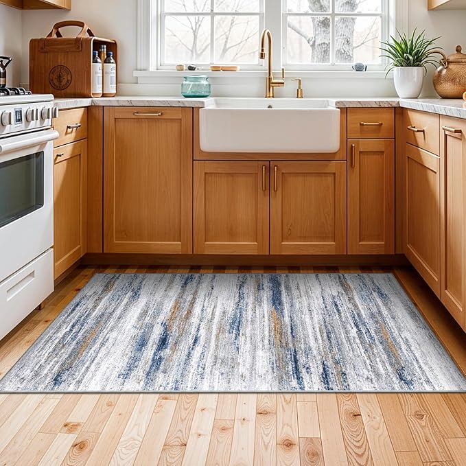 3x4 Rugs Washable Entry Rug: Easy-to-Clean Carpets for Large Entryway Hallway Kitchen Bedroom - Stain and Water Resistant Carpet with Non-Slip Backing - Soft Low-Pile Door Mat Navy Grey