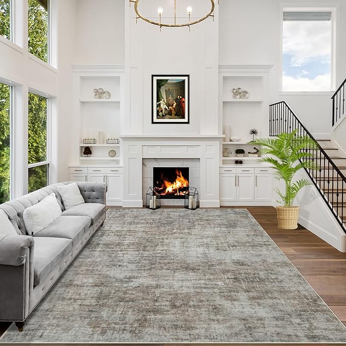6x9 Area Rugs Washable Rug: Large Modern Abstract Living Room Rug Soft Anti-Skid Thin Carpet Indoor Floor Non-Shedding Carpets for Bedroom Dining Room Farmhouse Nursery Home Office Brown Black