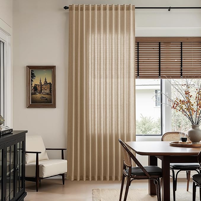 Nanspring Sand Beige Curtains 102 Inches Long for Living Room Bedroom Linen Light Filtering Simple Modern Curtains Back Tab Privacy Semi Sheer Curtain for Dinner Room Office 52x102, 2 Panels