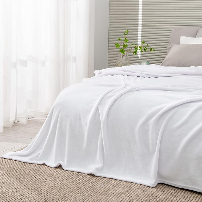 BEDELITE Fleece Blankets Queen Size White Throw Blankets for Bed, Luxury Plush Cozy Fuzzy Blanket 90x90 inches, Super Soft Warm Lightweight Throw Blanket All Seasons Suitable