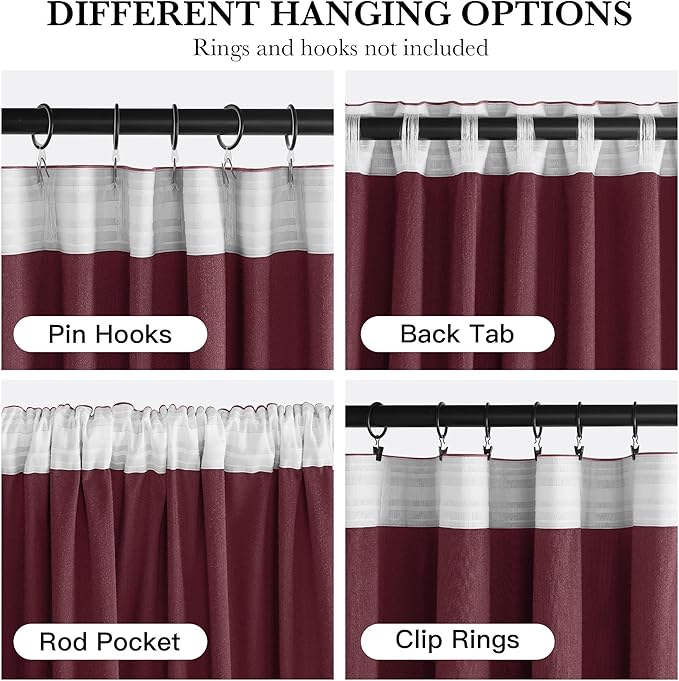 RYB HOME Burgundy Red Velvet Curtains for Christmas Decor, Soft Luxury Backdrops for Studio Theater, Back Tab Design for Bedroom Living Room, 52" W x L84 L, 2 Panels Set